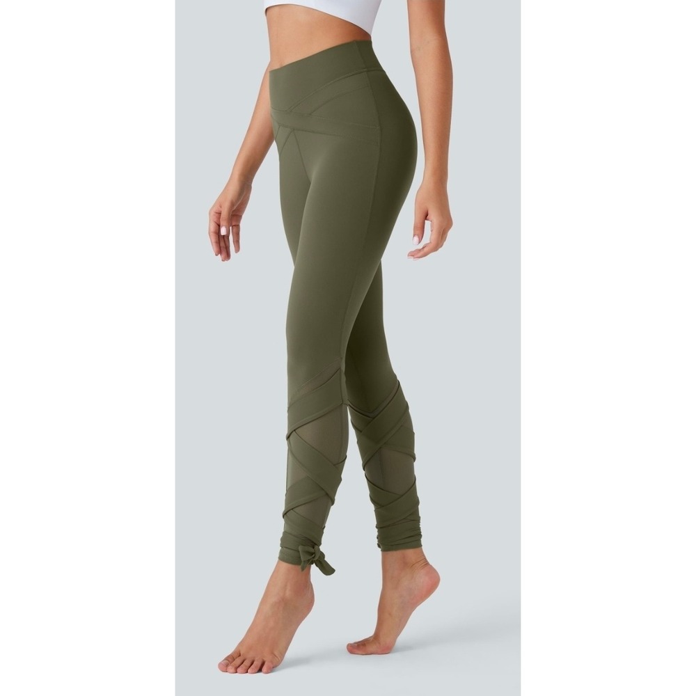 Halara SoftlyZero High Waisted Lace Up 7/8 Leggings Women's XS Olive Green NWT